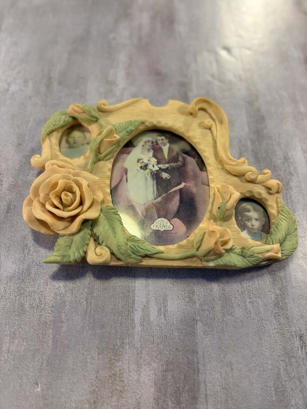 United Design Corp Fancy Frames Three Roses Triple Photo Frame cottagecore